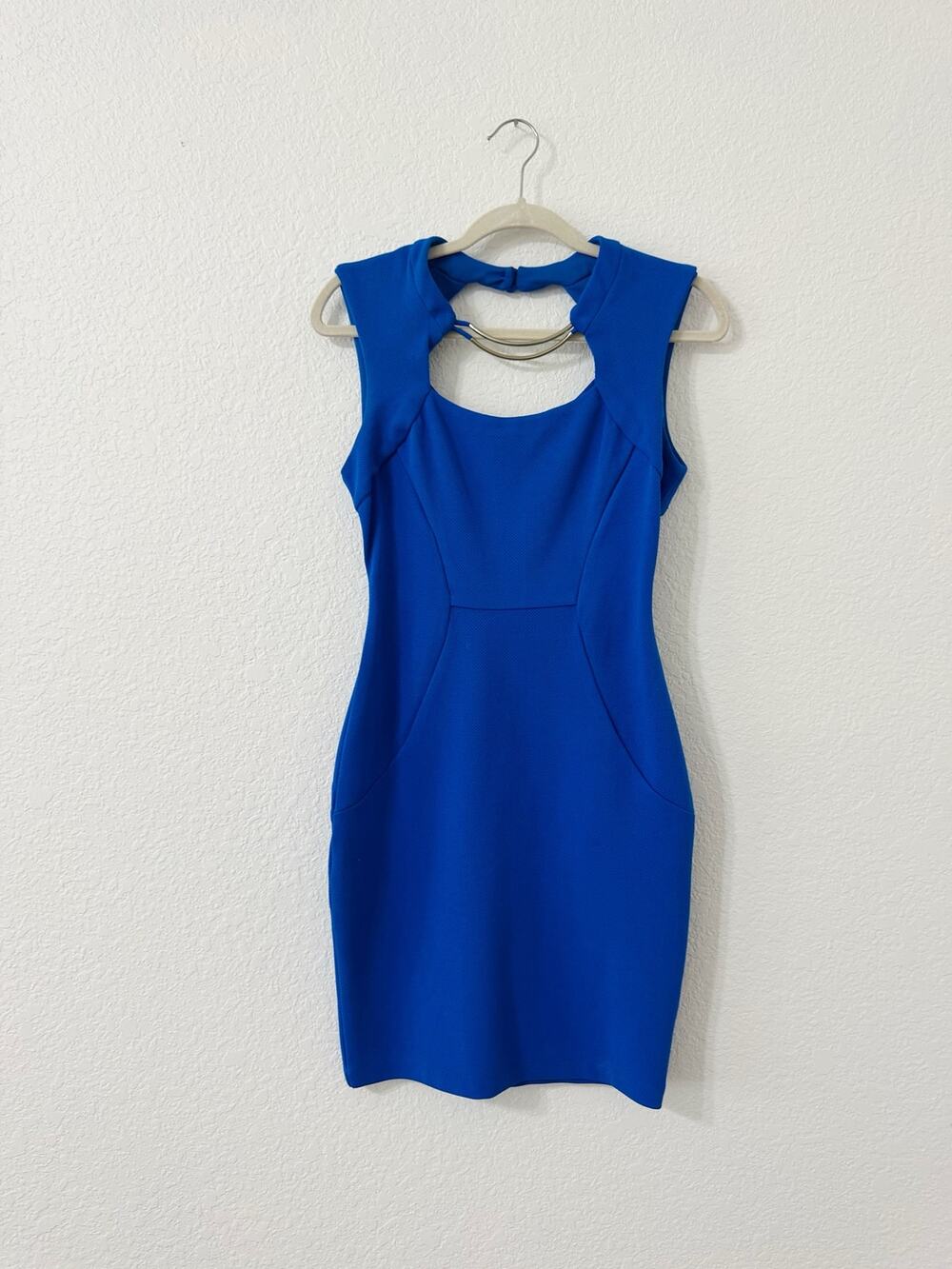 Bisou Bisou Michele Bohbot Blue Bodycon Sheath Dress Cutout Neck Size 4